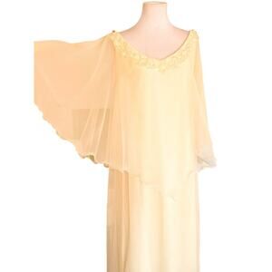 Vintage 60s Yellow Chiffon Maxi Dress Hino Hawaiian Bridal Coutourier